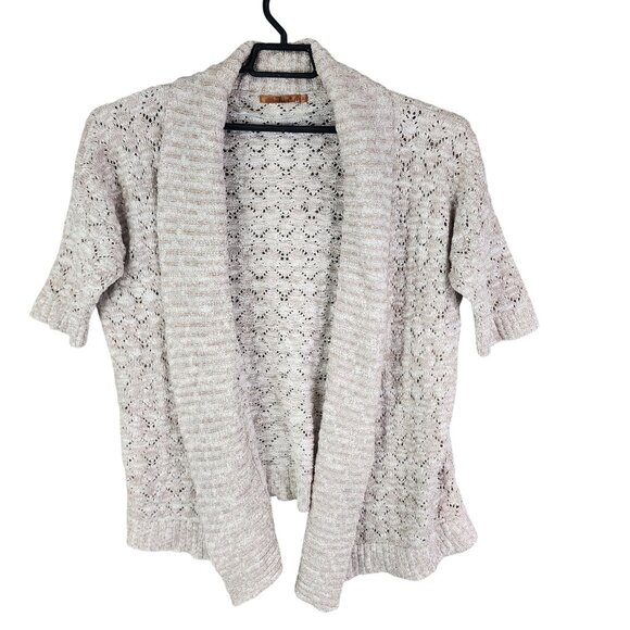 Womens Beige Belldini Open Front Knit Cardigan Sweater Short Sleeve Size L - Picture 1 of 9